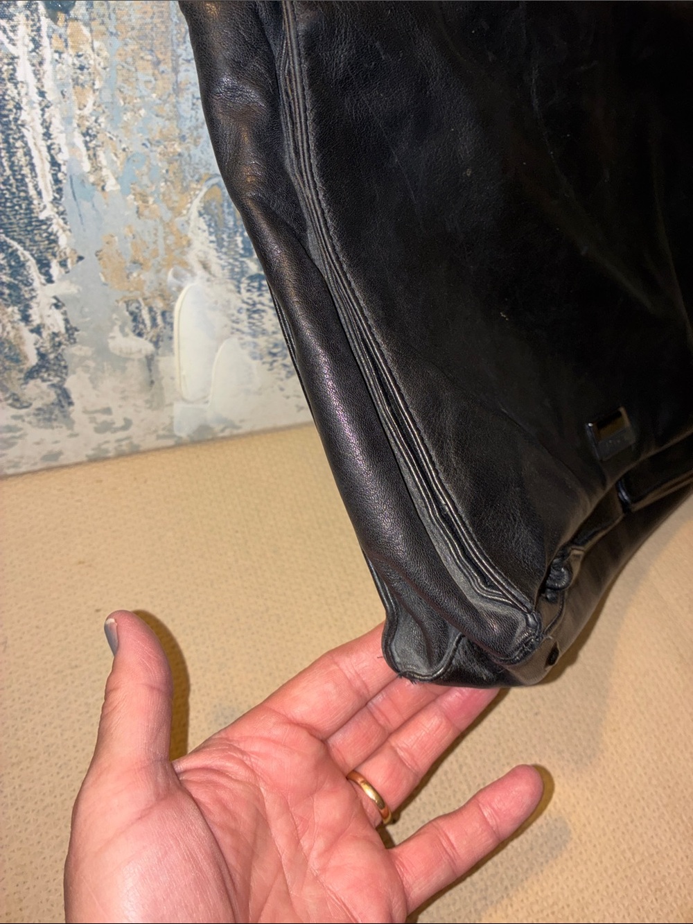 Vintage Perlina NYC Black Minimalist Messenger Satchel Genuine Leather - Picture 10 of 14